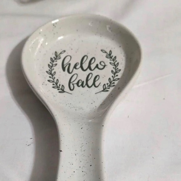 Ceramic Spoon Rest “Hello Fall” Beige With Green Speckles NWOT - Picture 2 of 3